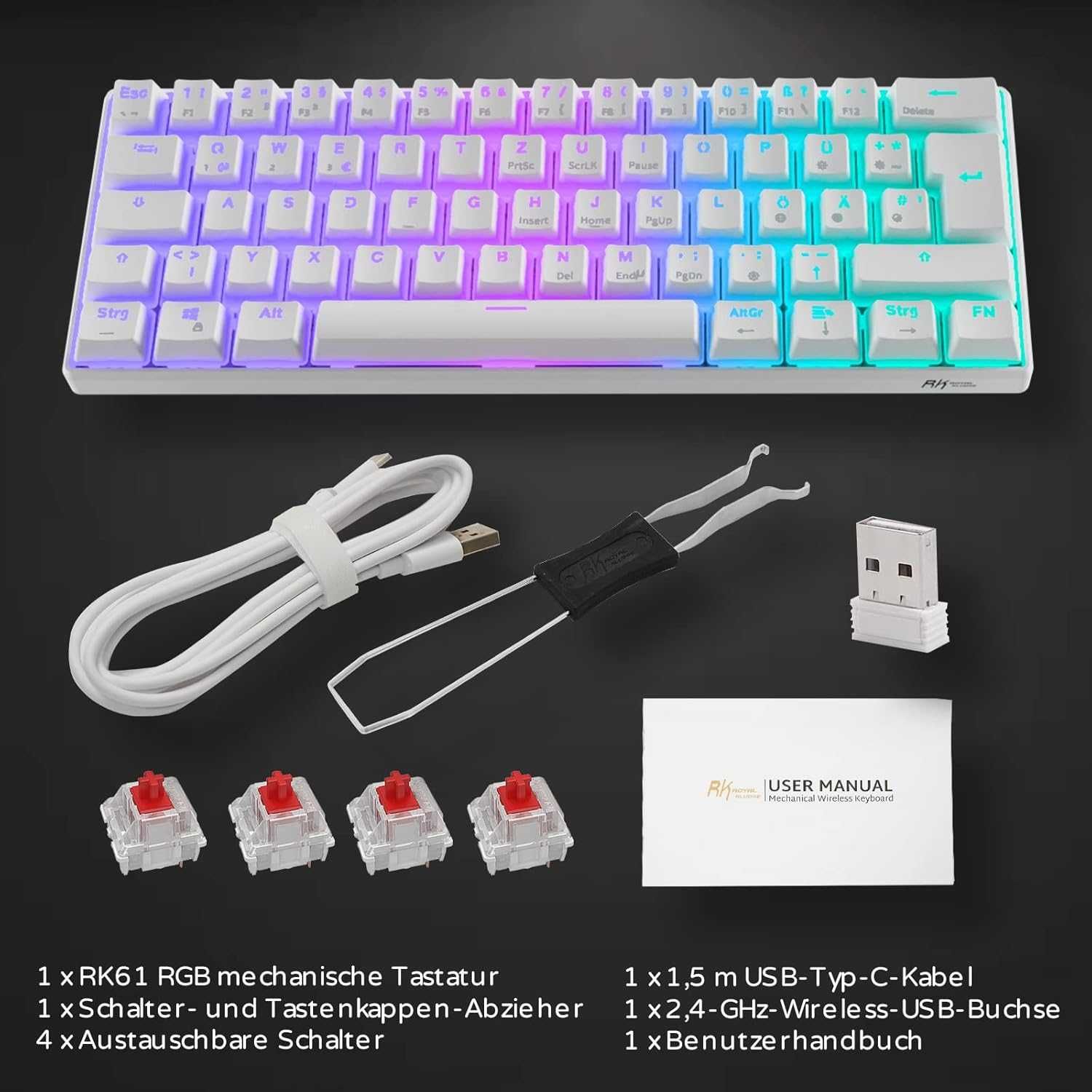 Klawiatura mechaniczna gaiming Royal Kludge RK61-DE RGB Red Switch BT
