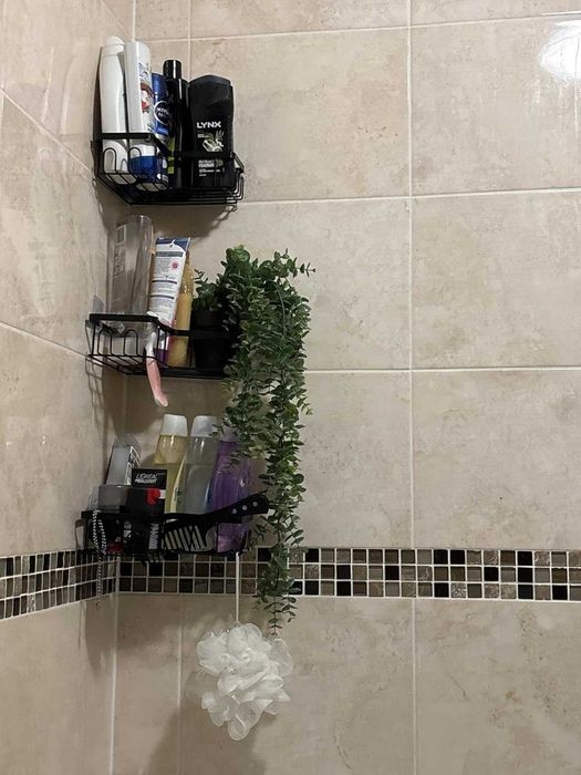 Zestaw 3 półki prysznicowe czarne metalowe bez wiercenia przyklejane