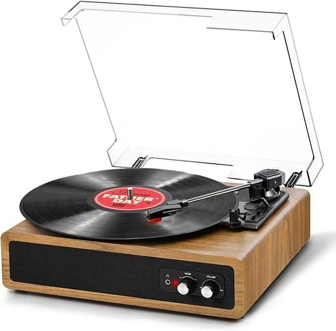Gramofon w stylu vintage z Bluetooth, 3 prędkości Głośniki wbudowane