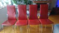 Czerwone skórzane metalowe krzesła do jadalni 4 zestaw