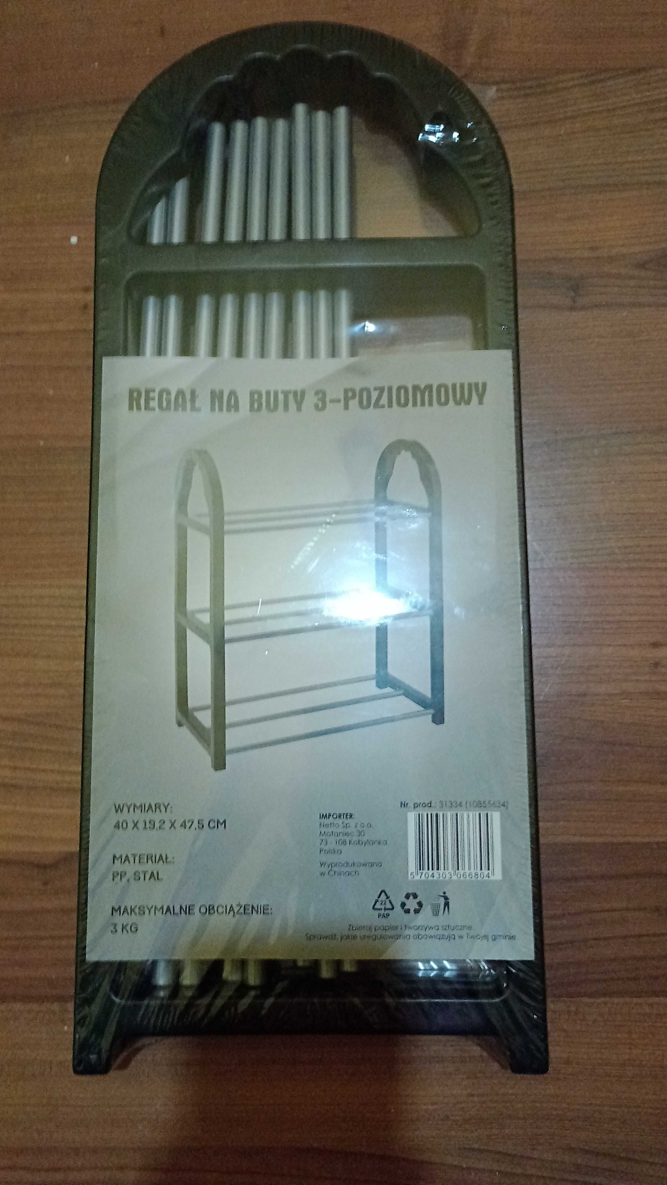 Regał Na Buty 3 Poziomy 40x19,2x46,5, stal / pp, 3 kg, NOWY Nieużywany