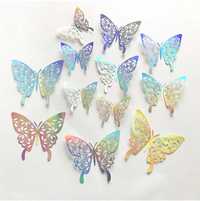 Motyle 3D Naklejki na ścianę Ażurowe Mieniące 12 szt kwiaty