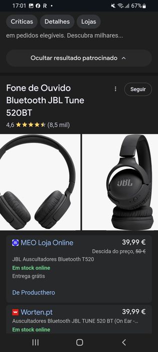 Headphones JBL 520 BT Novos na Caixa .