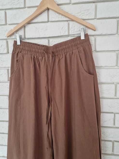 Brązowe bawełniane spodnie z szeroką nogawką  42 XL plus size 100%