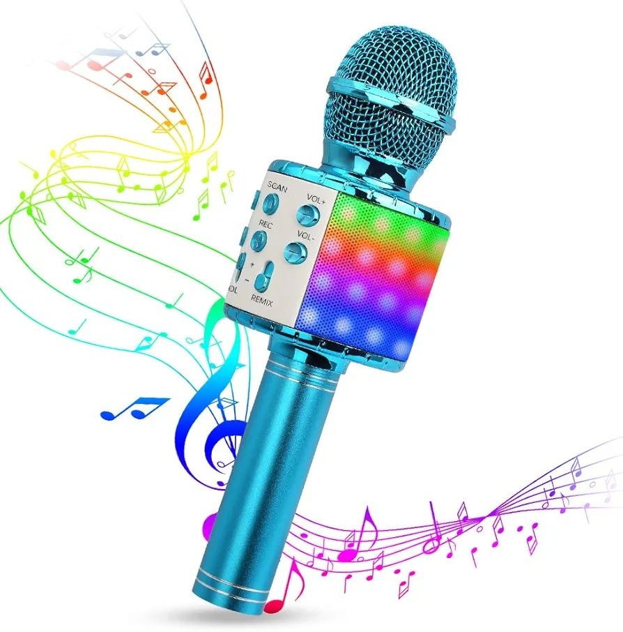 Mikrofon do karaoke, bezprzewodowy mikrofon Bluetooth ze światłem LED,