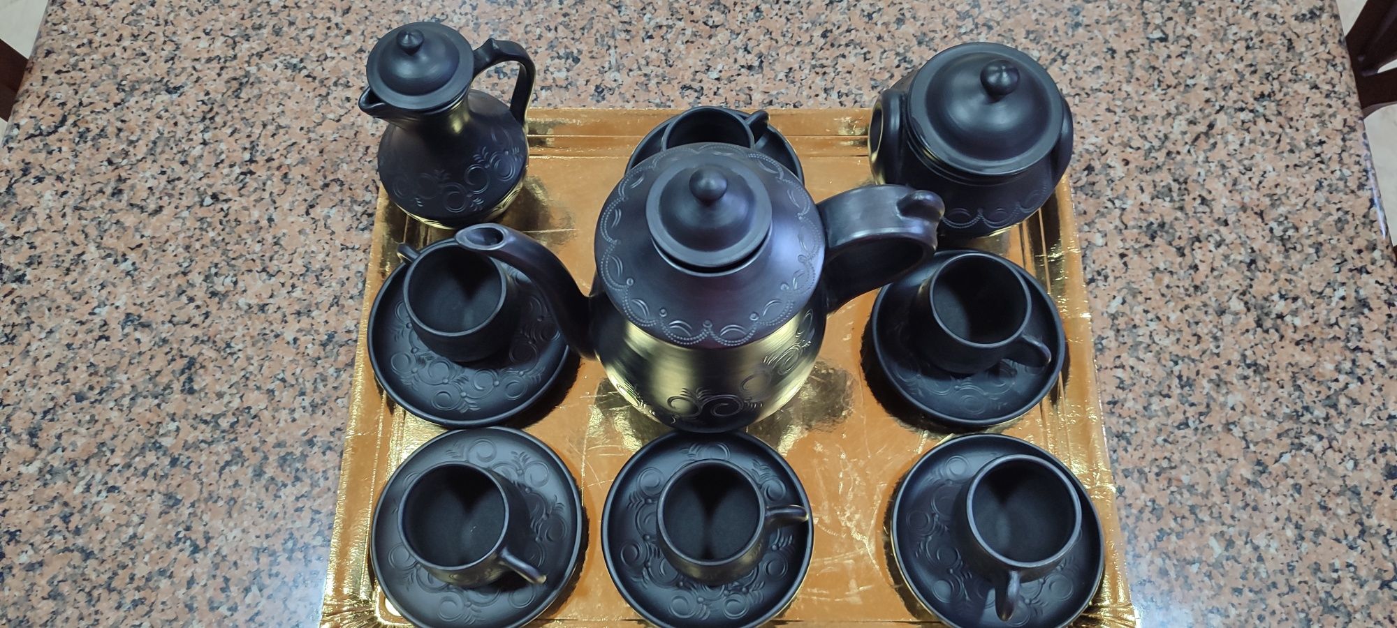 Serviço de café em barro cinzento