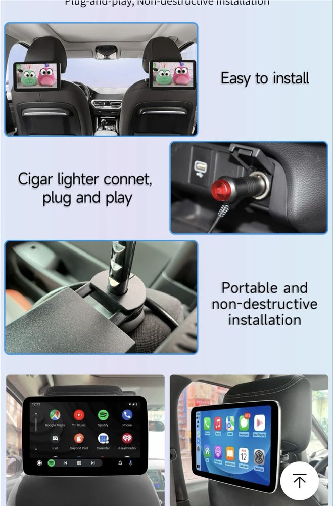 Nowy zestaw 2 ekrany na zagłówki Android Car Play Android Auto wifi
