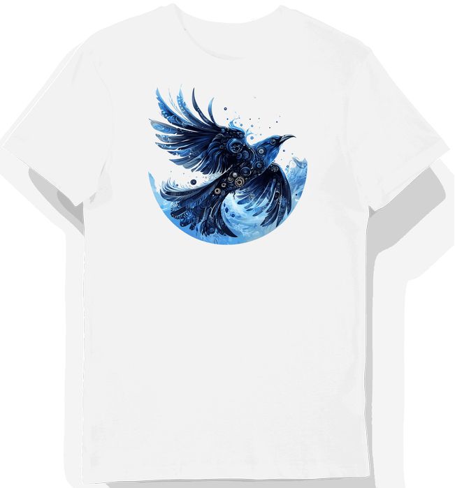 Koszulka męska biała z nadrukiem mechanicznego ptaka L