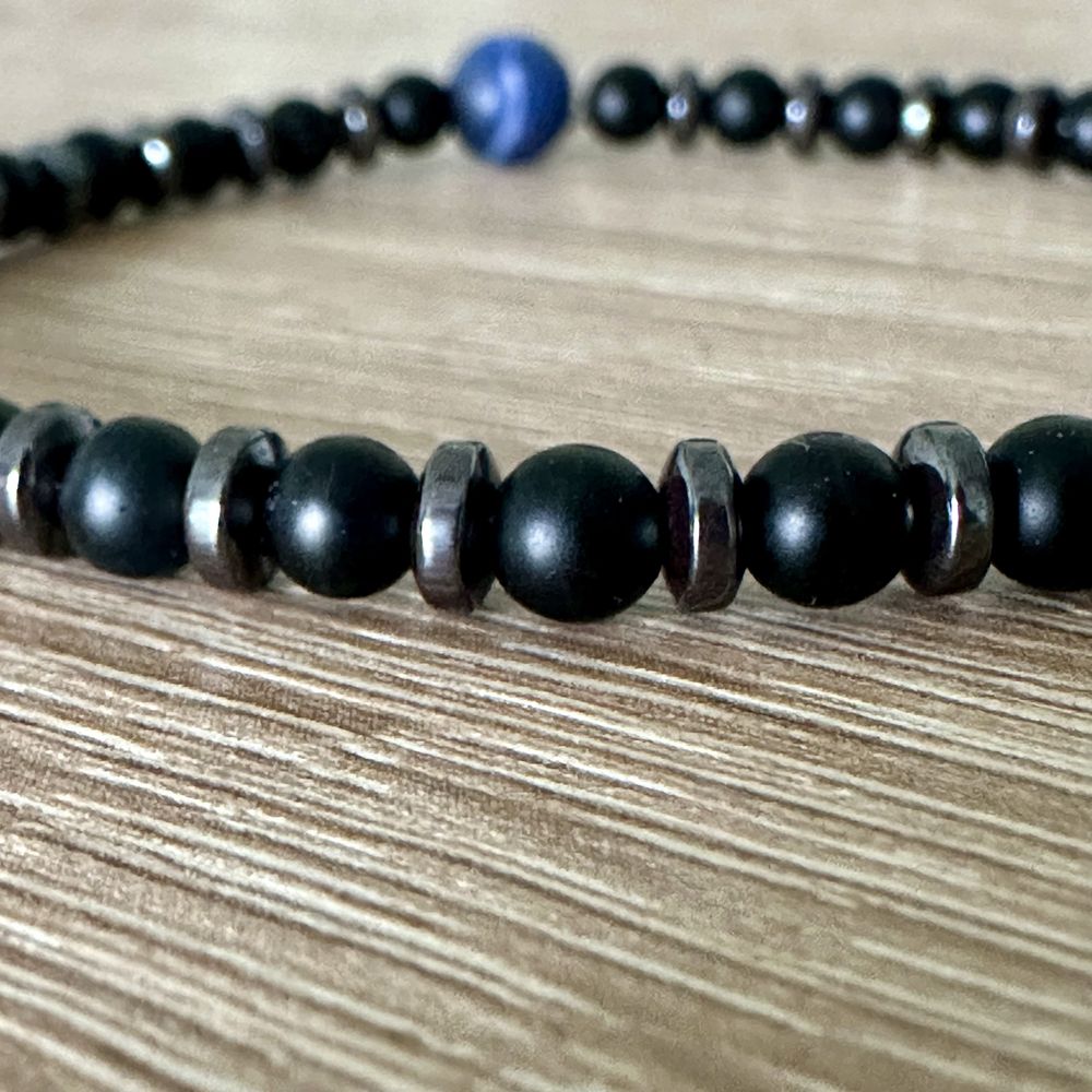 Bransoletka męska - kamienie naturalne onyx, hematyt, sodalit