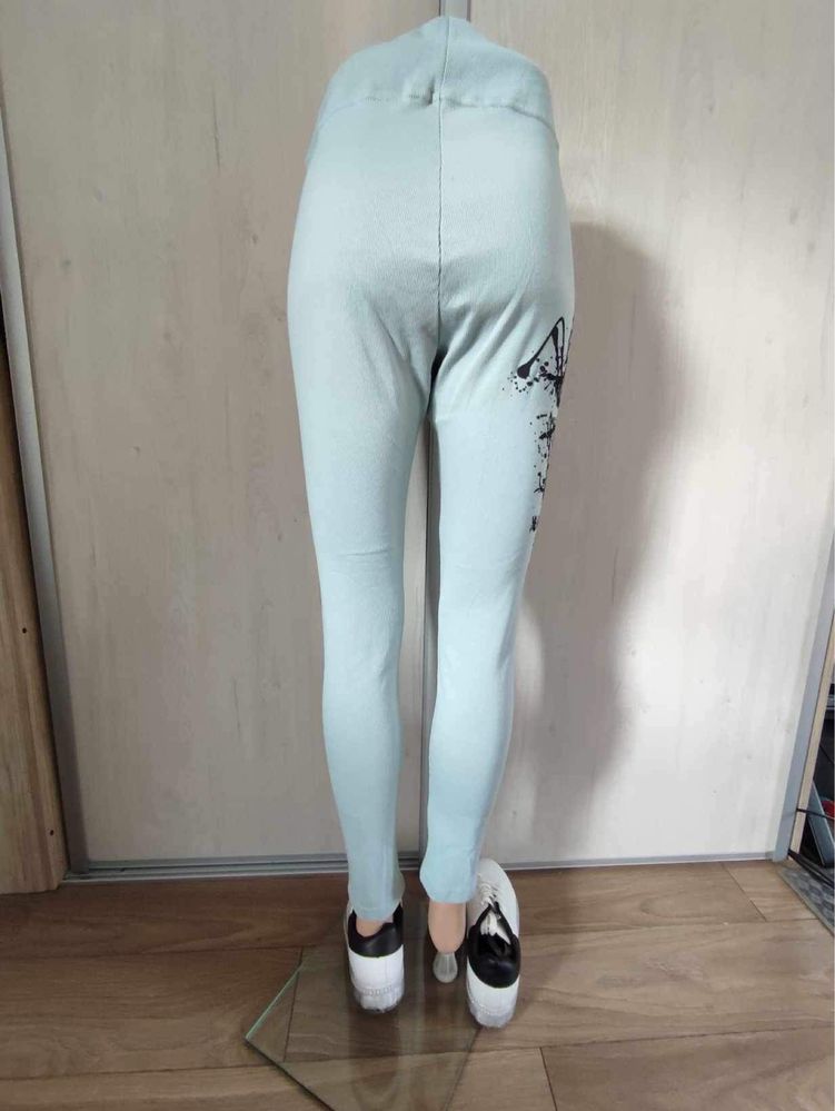 Legginsy damskie miętowe,prążkowane, wysoki stan, O’La Bianka, r. Uni