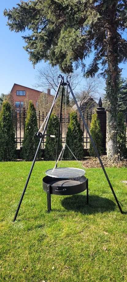 Grill trójnóg PROMOCJA, 195cm ruszt nierdzewny, palenisko PRODUCENT