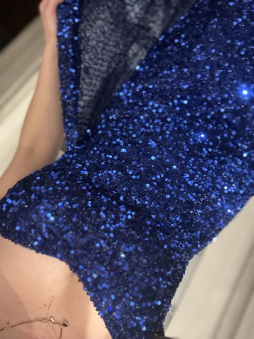 Chabrowa sukienka maxi Syrena Hiszpanka 42 xl 44 xxl cekinowa