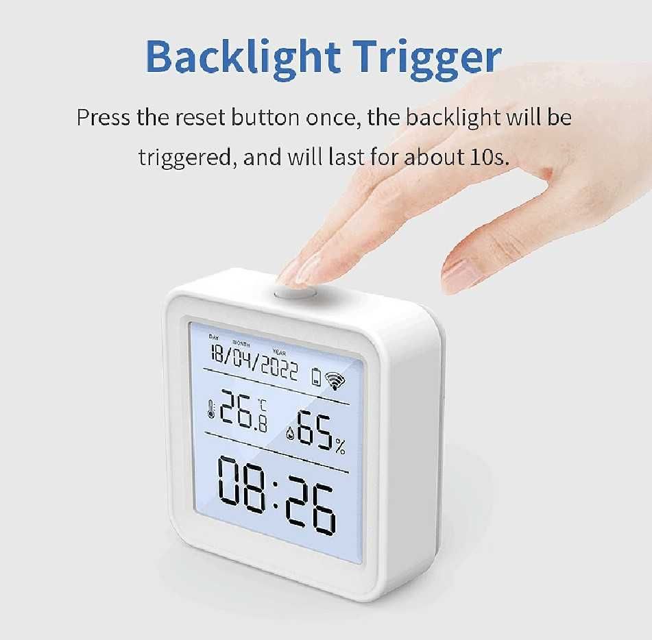 Термометр 4в1 гігрометр годинник Tuya Smart Life WiFi нічник температу