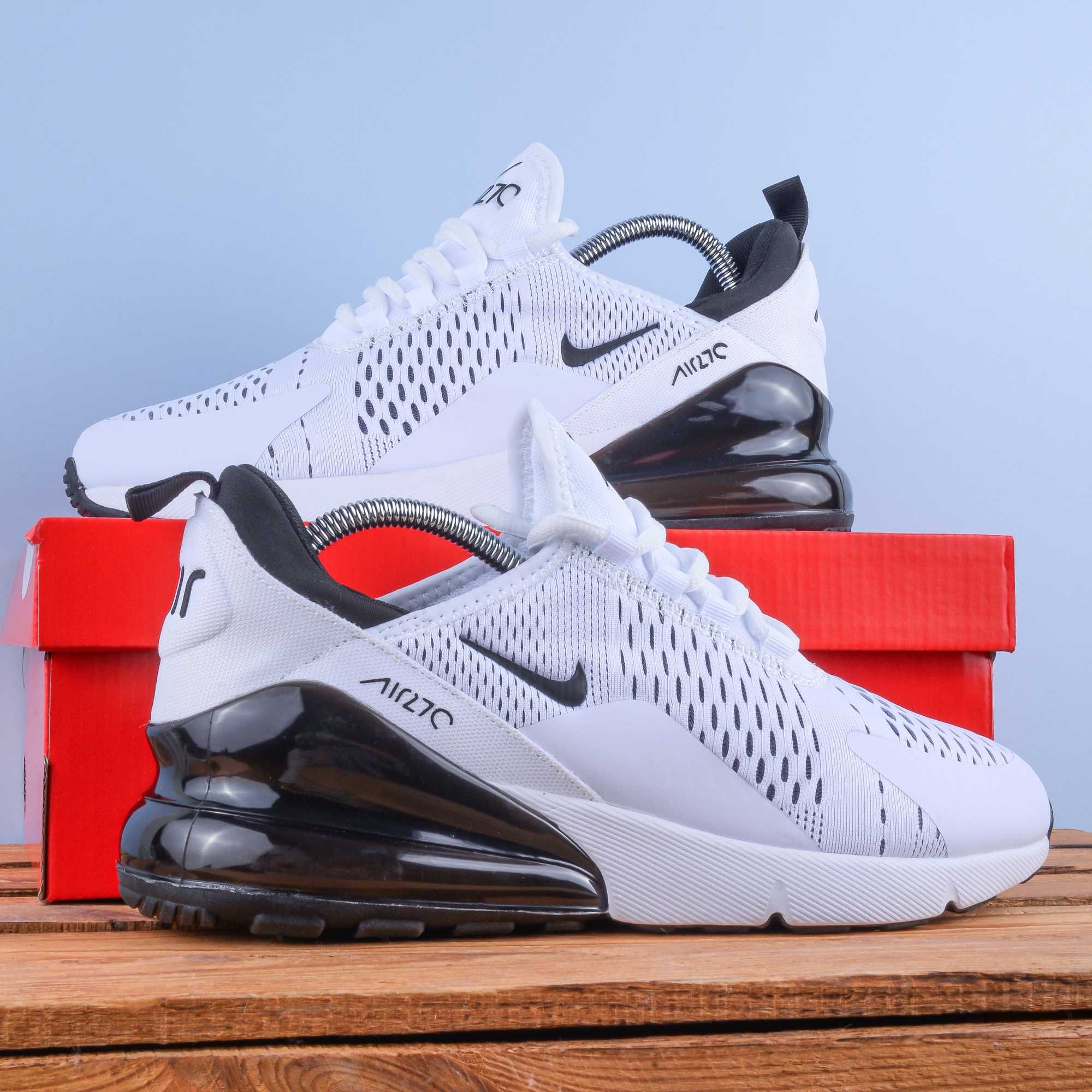 (1948) Чоловічі Кросівки Nike Air Max 270 білі з чорною пяткою (41-45)