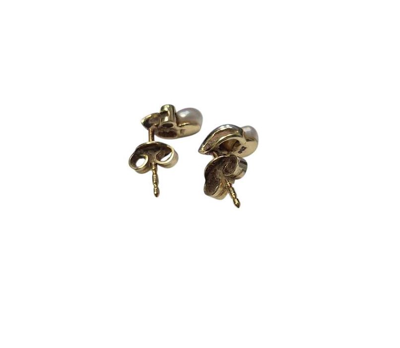 Złote kolczyki z perłami i diamentami - 585 / 1,32g / 9mm Certyfikat