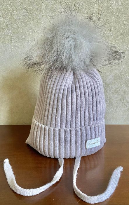 Зимова шапка DoRechi з помпоном з вовною меріносу, на завʼязках, 50 р.