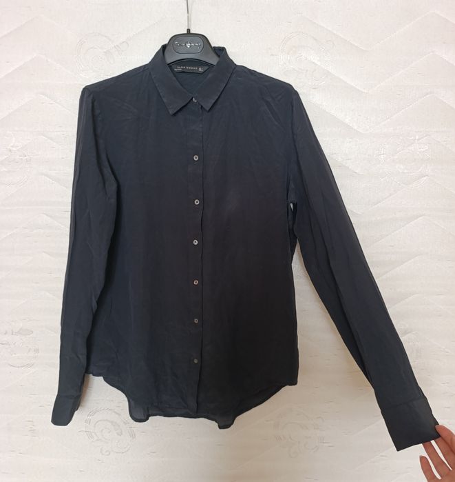 Рубашка блуза женская Zara черная шёлк / Сорочка жіноча чорна шовк