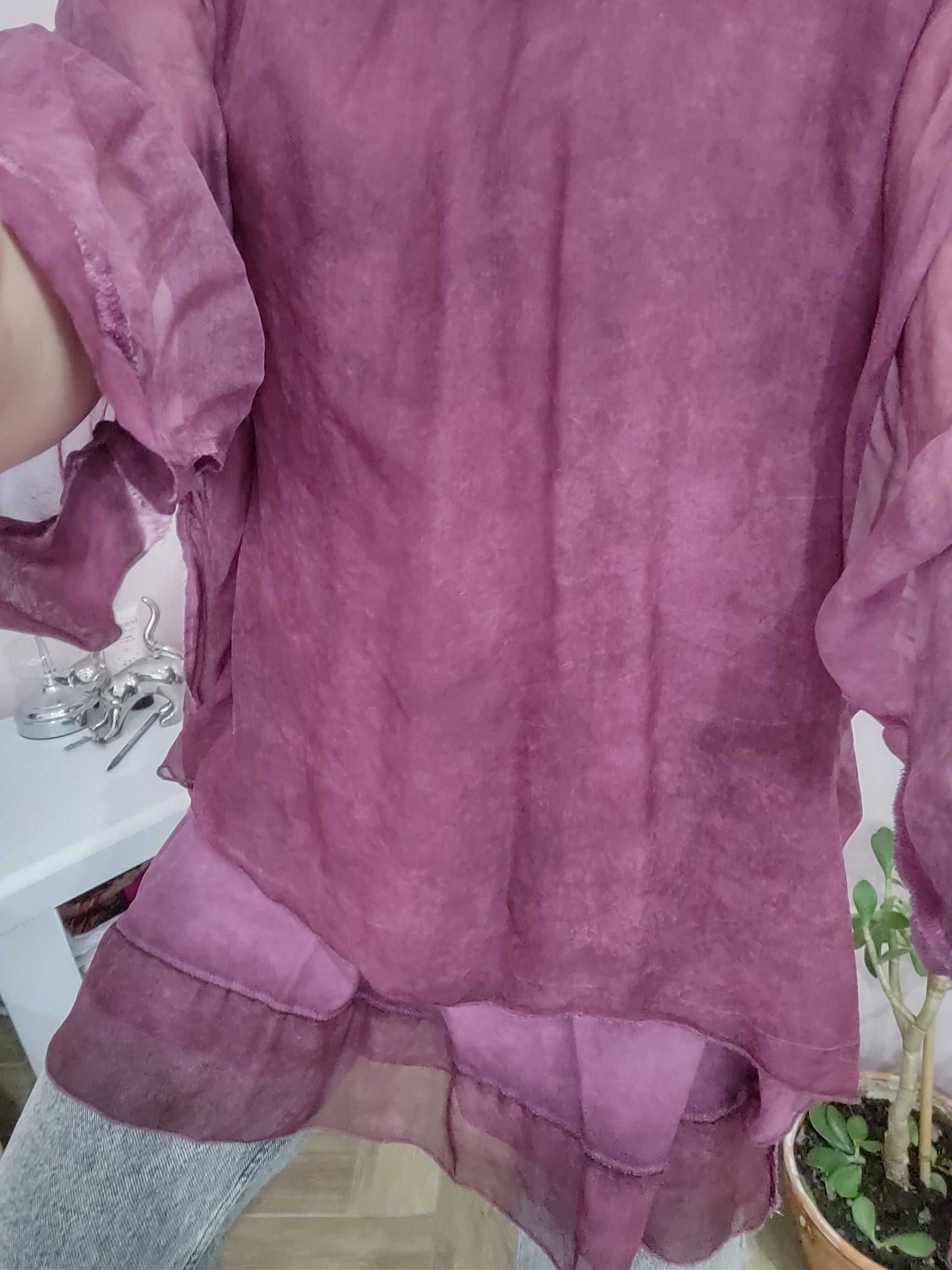 Creation made in italy tunika bluzka 100 silk Oversize bakłażan