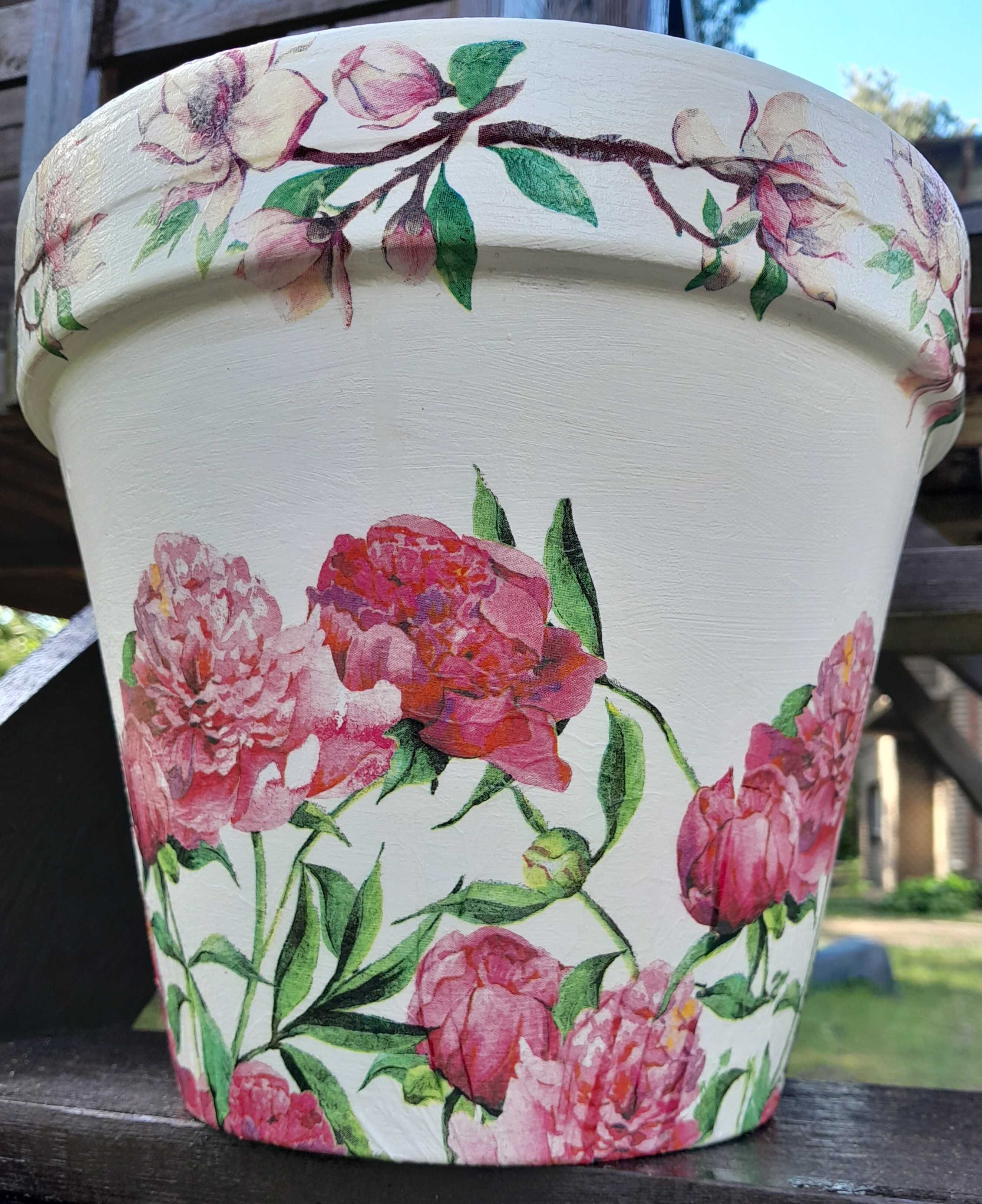 Osłona na doniczkę donicę gliniana ceramiczna decoupage rekodzieło