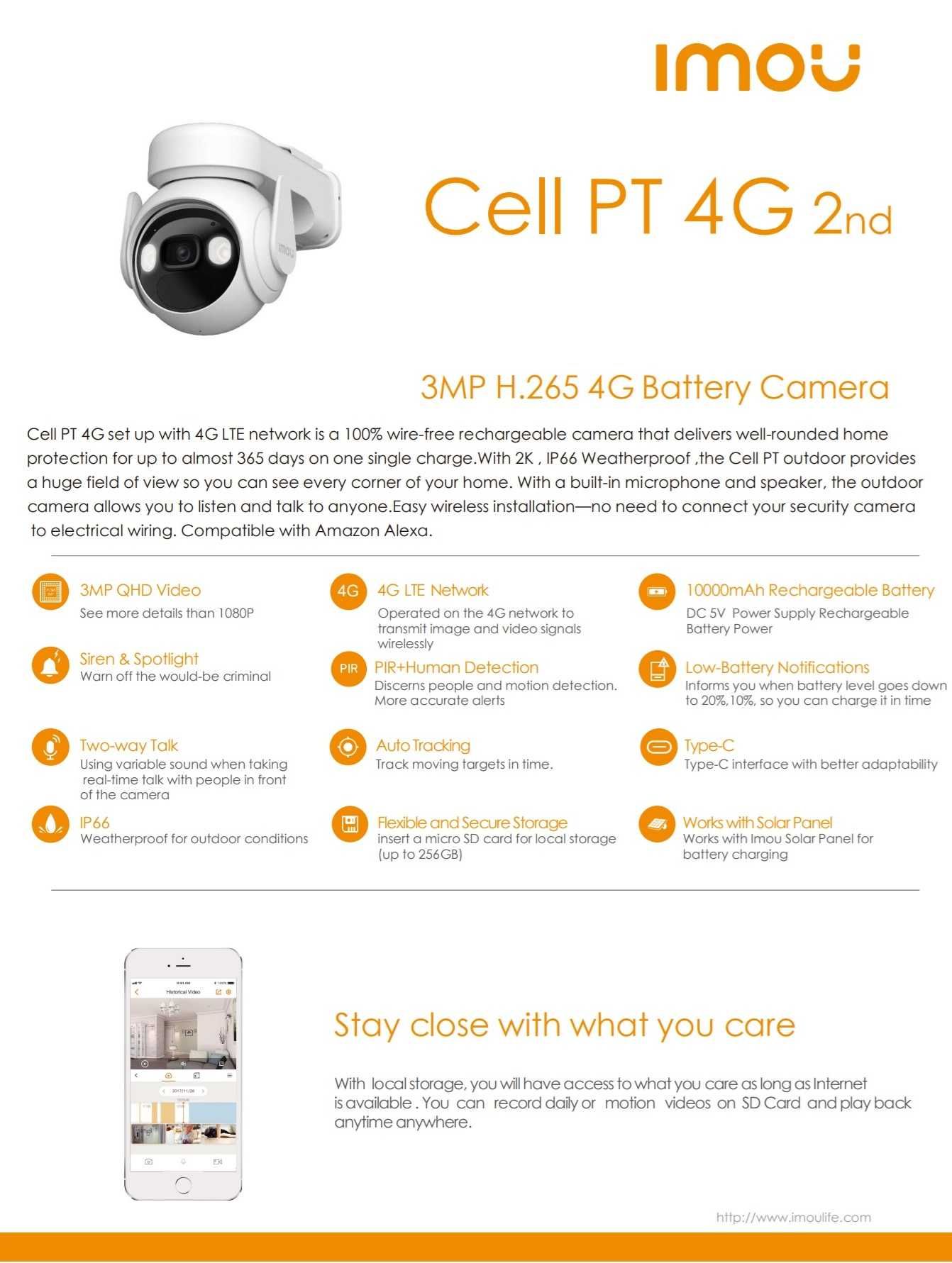 Аккумуляторная камера Imou Cell PT 4G 3mp Kit - 4G + солнечная панель