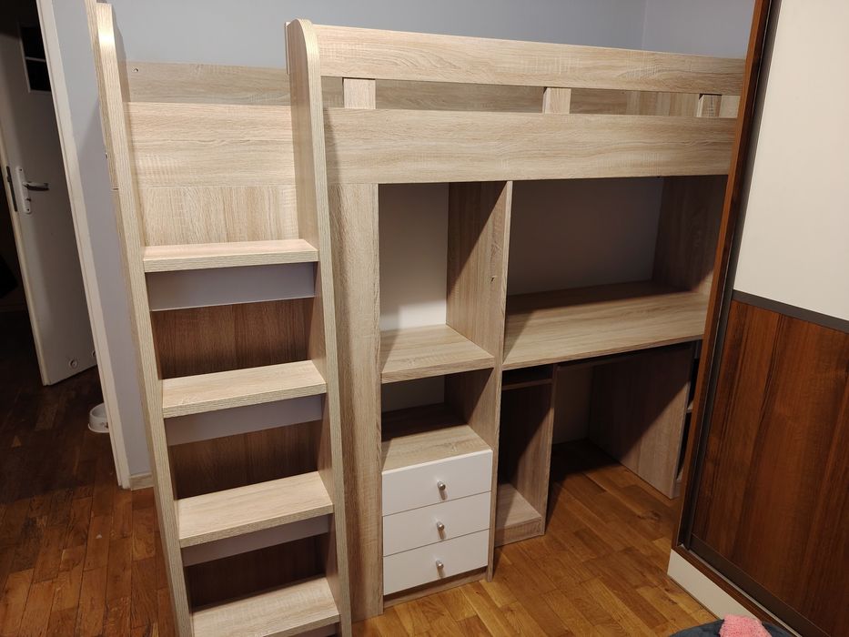 Łóżko piętrowe z biurkiem,szafą i półkami