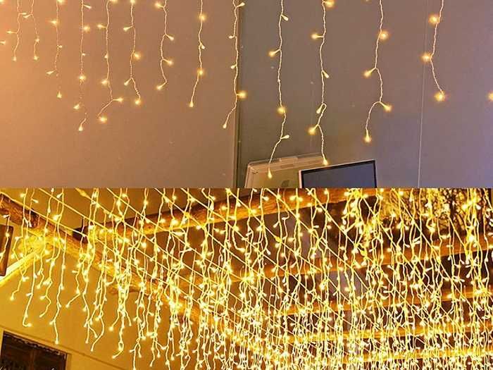 Вулична гірлянда Бахрома. Білий провід біле світло. Хвойна лапа мішура