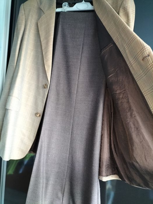 Garnitur w kratkę beż brąz L Xl