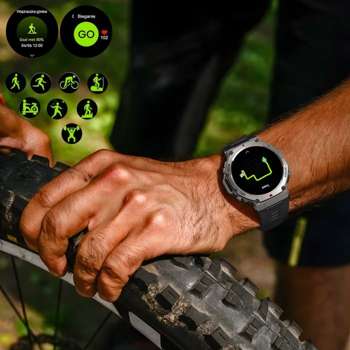 Smartwatch Męski GPS Wodoodporny Sport Amoled Menu PL Czarny Zegarek