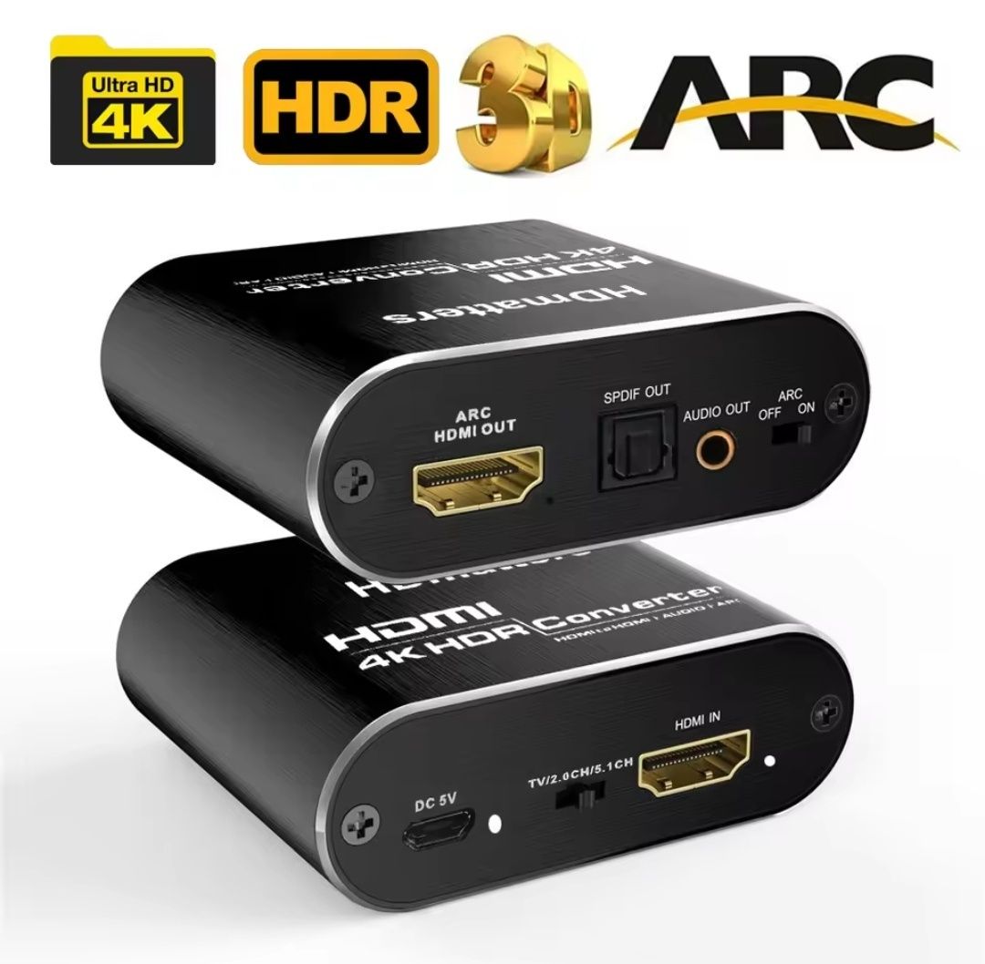 Конвертер HDMI 4К,60гц ARC на акустику 5.1 SPDIF, aux ,экстрактор,PS5,