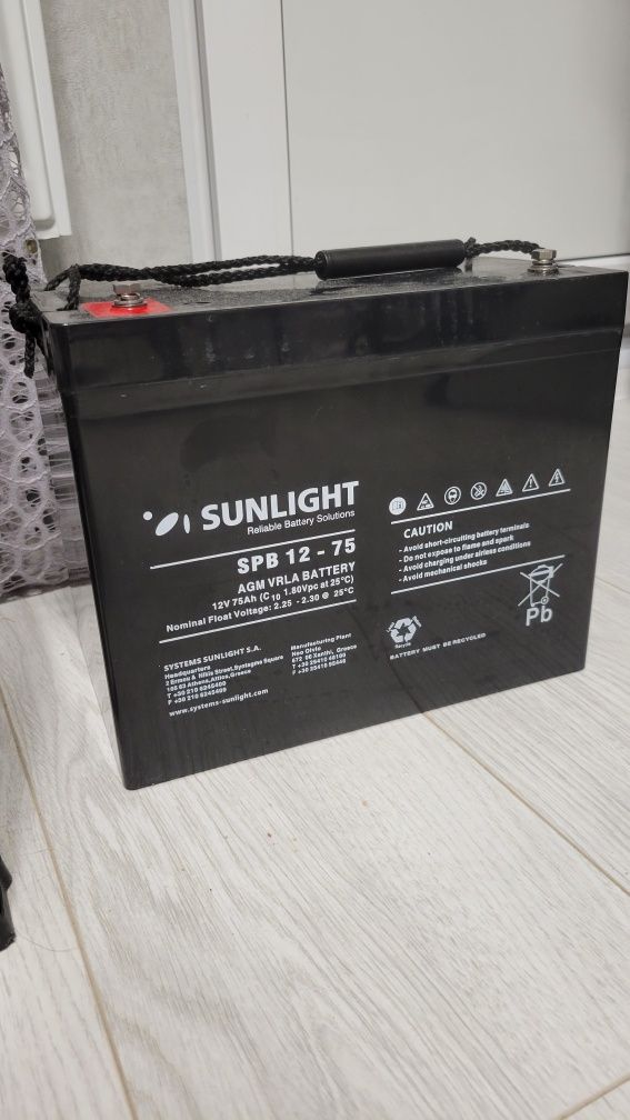 Герметичний Гелевий Аккумулятор SUNLIGHT SPB 12-75 AGM VRLA, 12V 75Ah