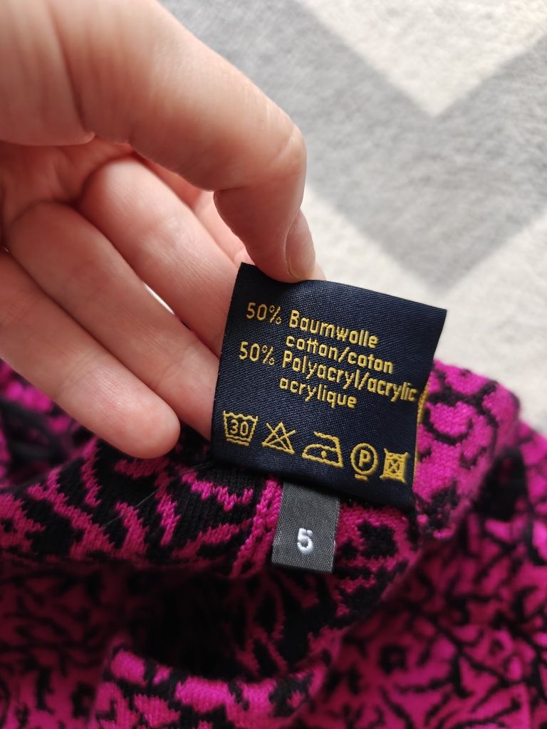 Spódnica ołówkowa wysoki stan różowa fuksja midi do kolan 46 48 print