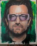 retrato pintado à mão do vocalista dos U2, Bono.