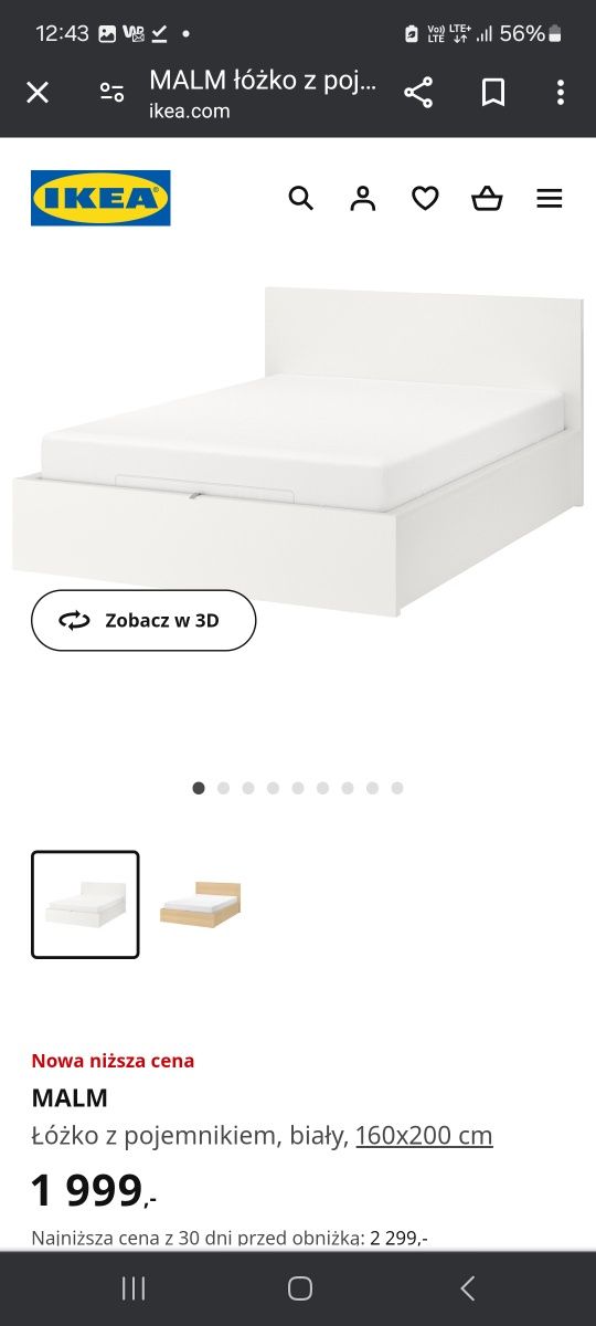 Łóżko z pojemnikiem MALM IKEA 160x200