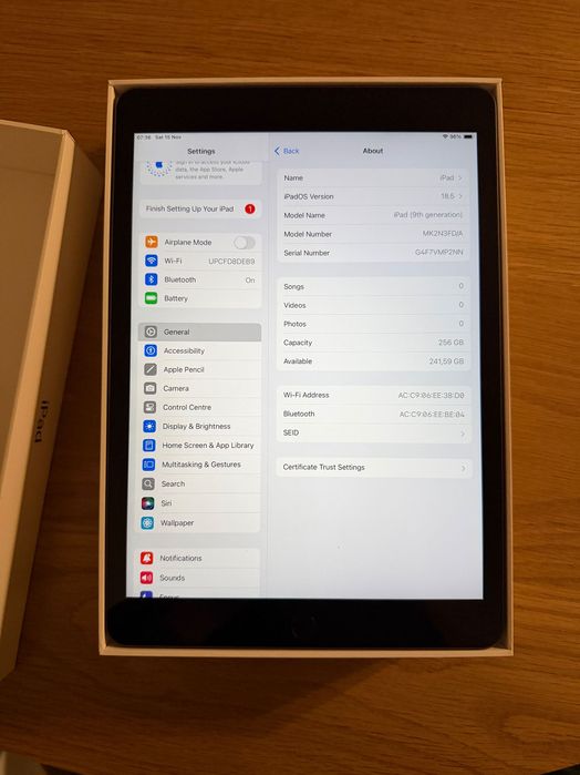 iPad 9. gen 256 GB Wi-Fi – Space Gray, stan bardzo dobry