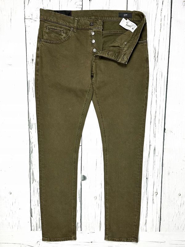 Dondup George Jeansy Rurki Męskie Spodnie Skinny Fit Logowane Khaki r.