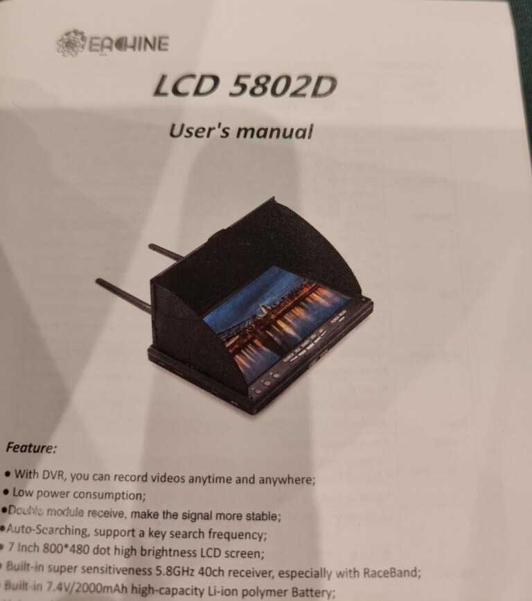 Monitor FPV 7" EACHINE LCD 5802D nowy nie używany