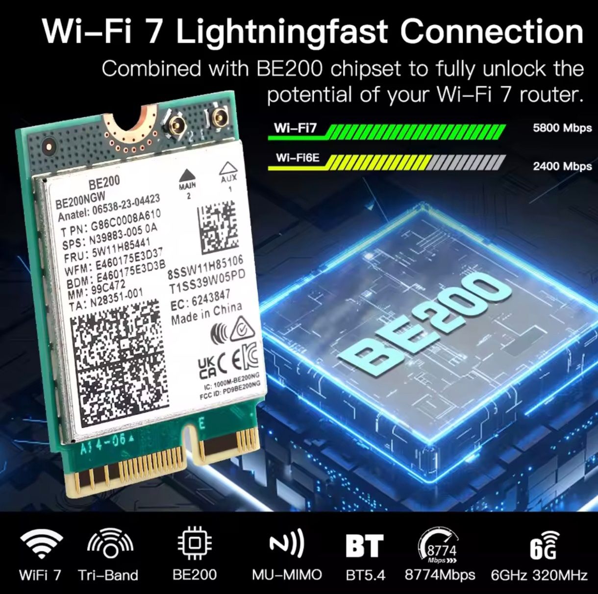 Kit placa de rede WiFi 7 M.2