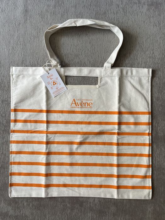 Torba duża shopper plażowa Avene beżowo pomarańczowa