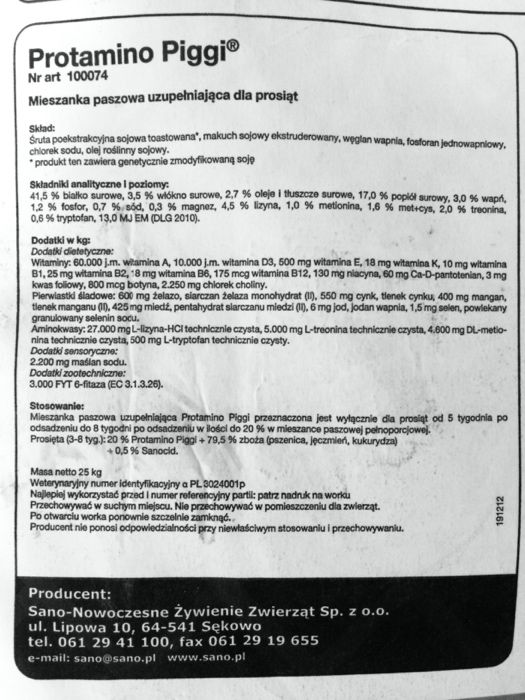 Koncentrat Sano Piggi 25kg karma pasza dla prosięta, warchlaki DOSTAWA