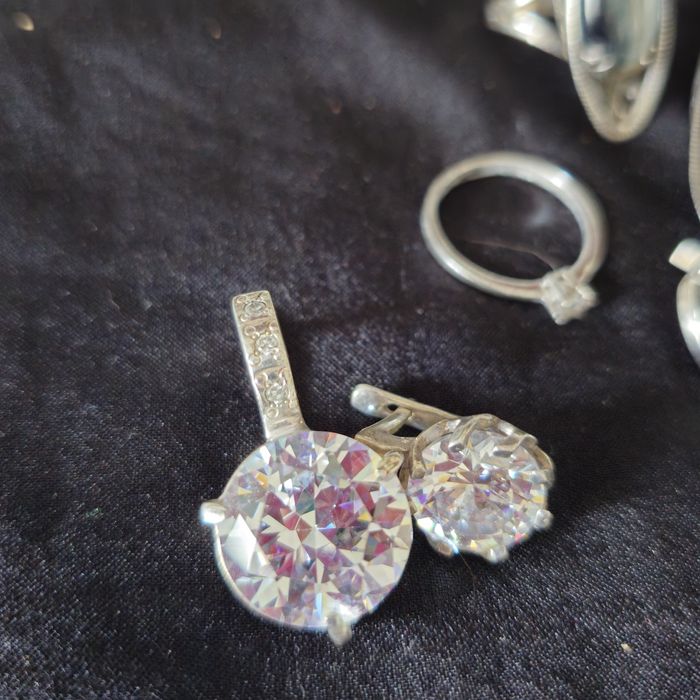 Винтаж серьги кулон серебро фианит гематит кошачий глаз