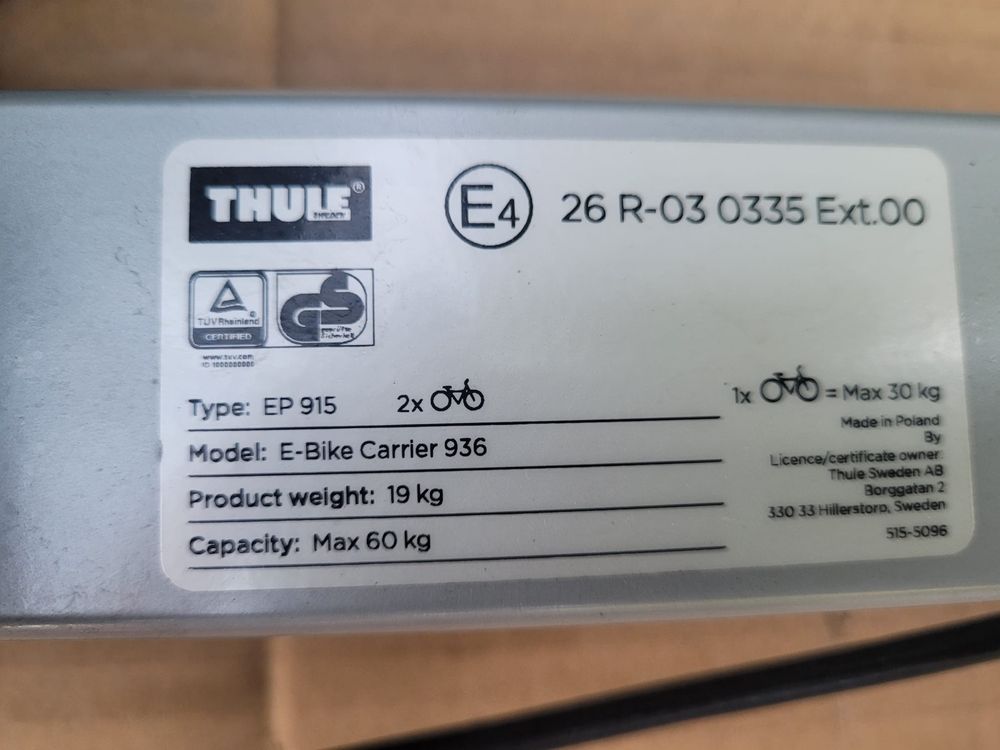 Bagażnik Platforma  THULE   EP 915  Ebike na 2 rowery elektryki