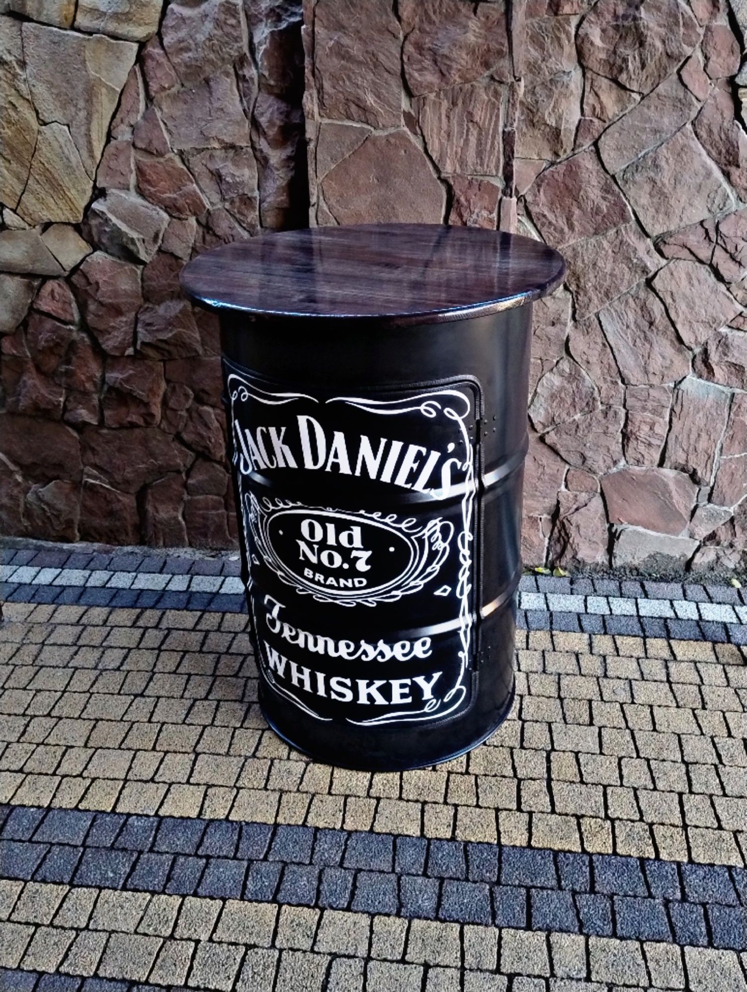 Бочка мини-бар с логотипом Jack Daniels. Барная лофт тумба из бочки