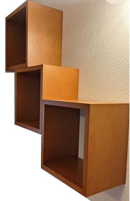 Conjunto 3 cubos prateleiras flutuantes de parede à cor de cerejeira