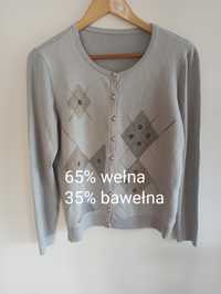 Sweter na guziki kardigan wełniany bawełniany Vintage 40/L