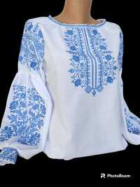 Вишиванка жіноча машинна вишивка 42-44р вишита голубими нитками