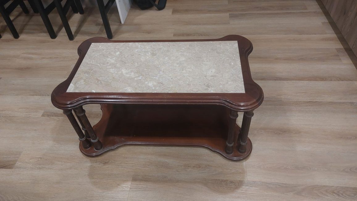 Mesa de centro - madeira maciça + mármore