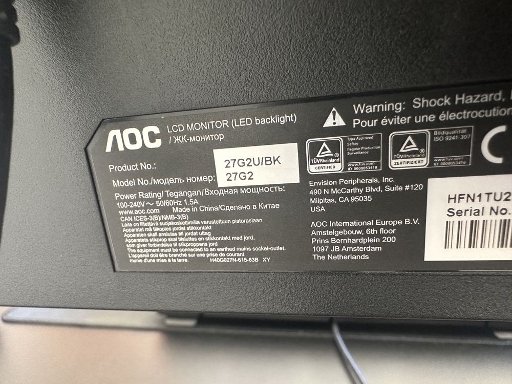 Monitor AOC 27" 144hz