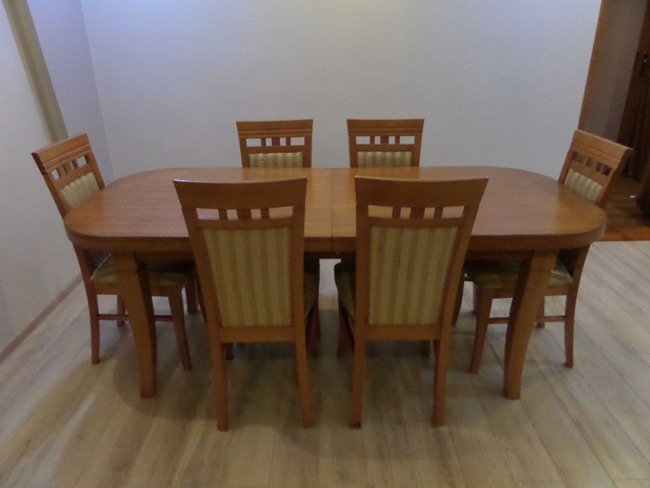 śliczny masywny dębowy stół + 6 krzeseł stan bdb wysyłka dowóz