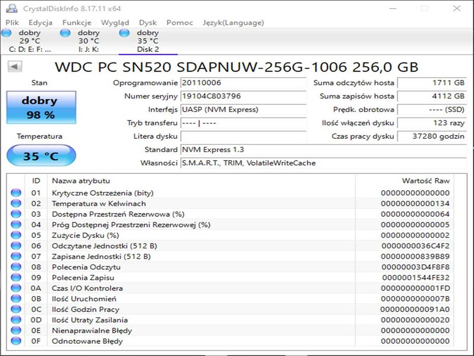 SSD M2 PCie 256GB WD Sn520