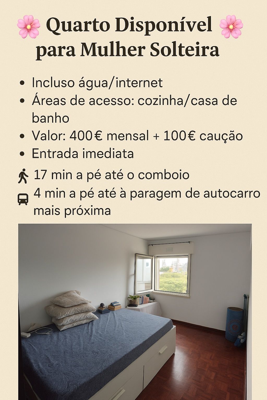 Arrendo quarto para Solteiras
